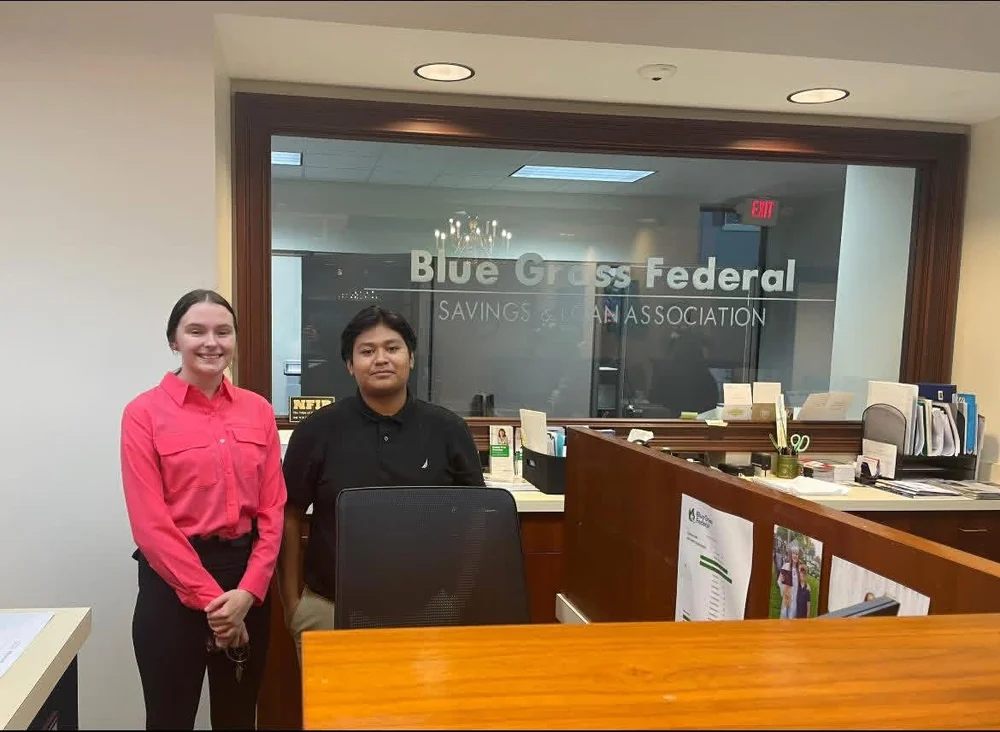 Students participating in the Bluegrass Federal Bank student teller program